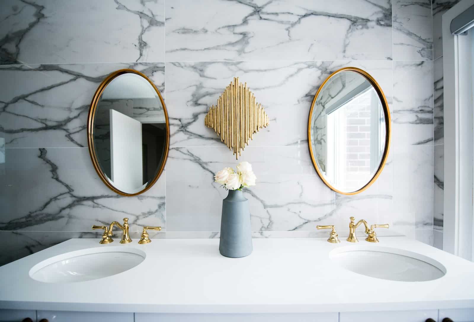 Marble vanity tops add a touch of luxury and elega...