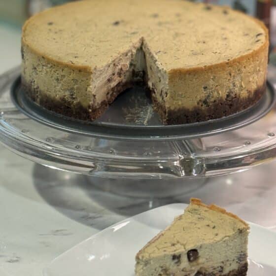 Protein Packed vegan Chocolate Chip Cheesecake recipe